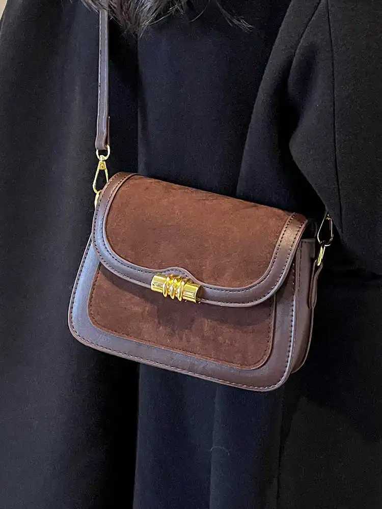 Textured Brown Crossbody Bags Women Autumn Winter Faux Suede Flap Design Small Square Pack Lady Casual Shoulder Bag Y250719