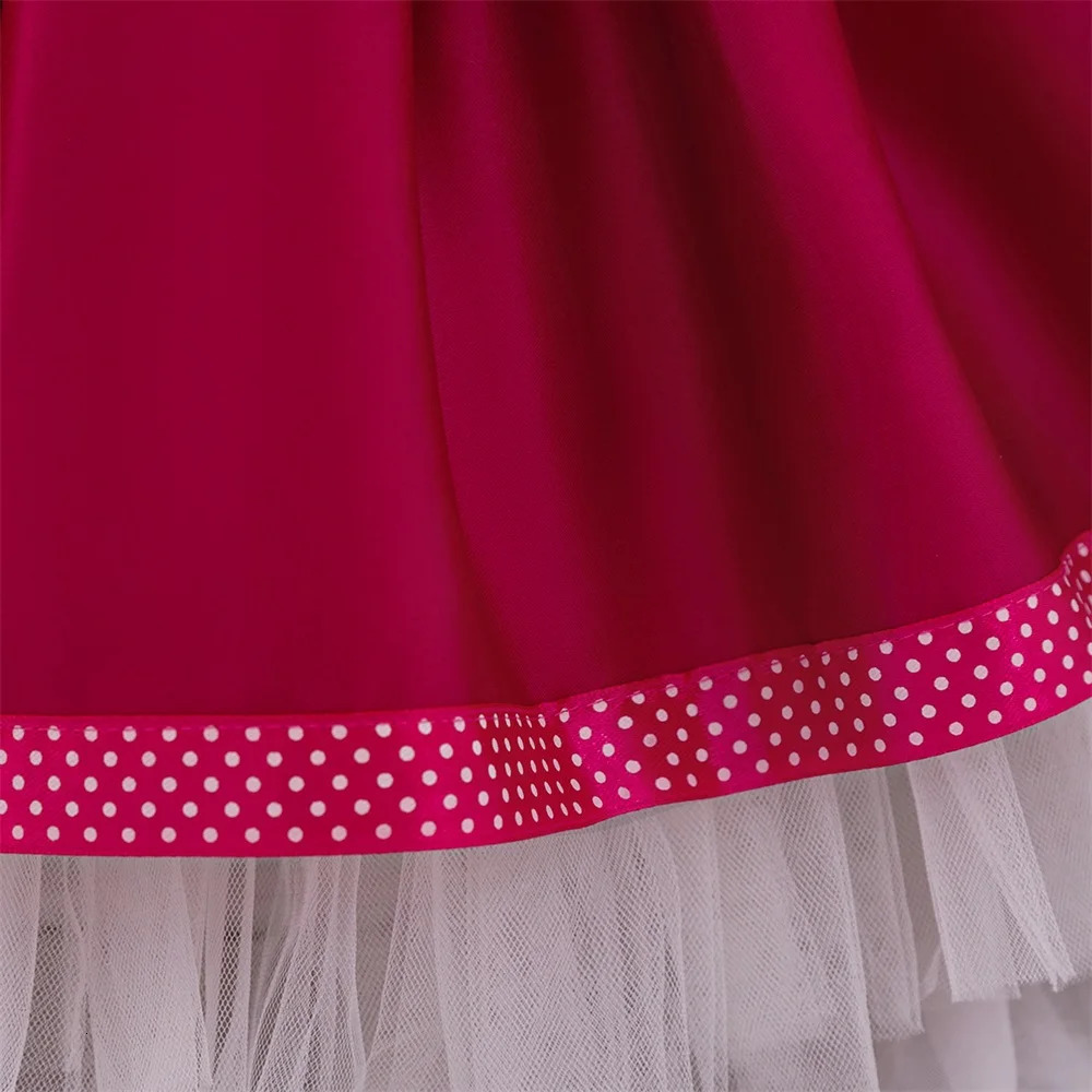 2PCS Pink Masha And Bear Party Dress Kids Flower Fluffy Birthday Clothes Princess Gown For Girl Baby Bow Fashion Dresses 250715