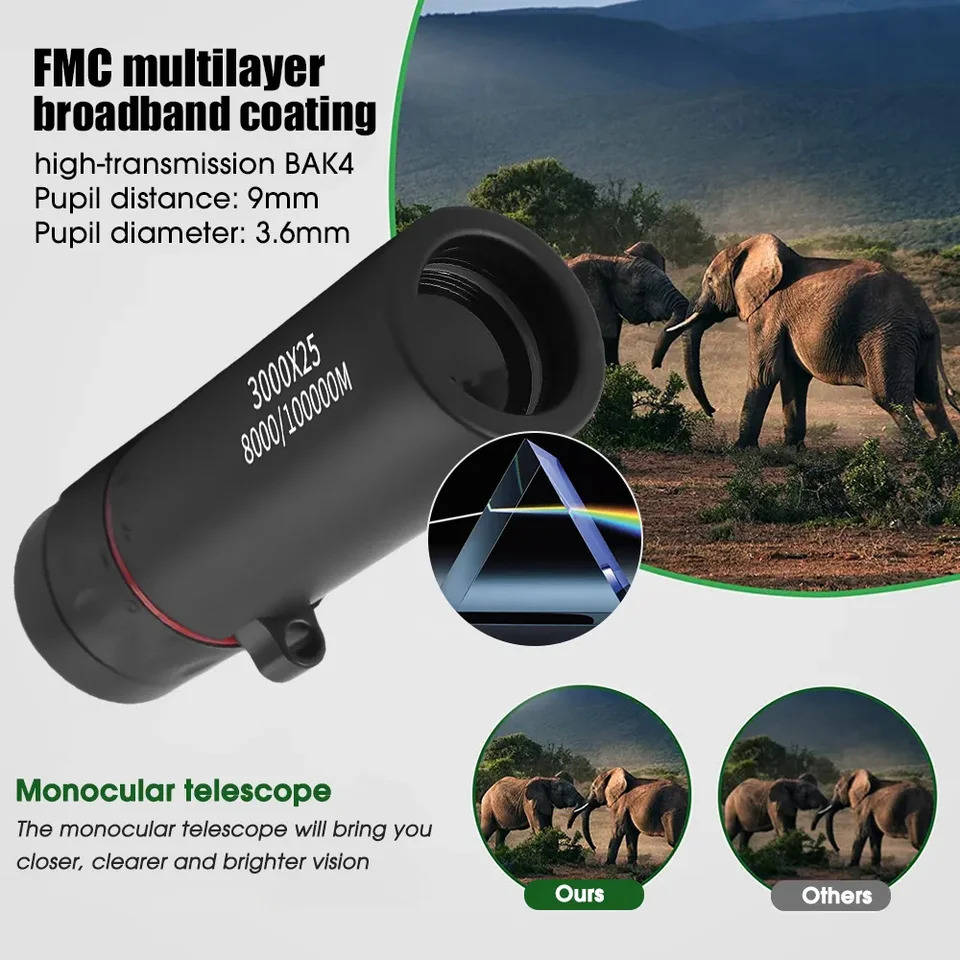 3000x25 Adult Professional HD Remote Monocular Pocket Mini Portable Telescope for Outdoor Camping and Hunting 250708