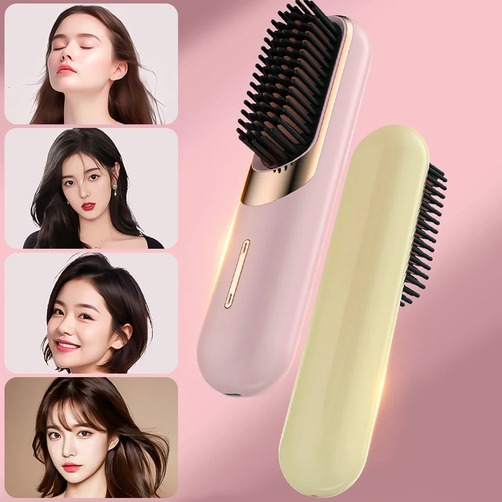 LED Electric Hair Brushes Cordless Hair Straightener Brush Portable Straightening Brush Negative Ions Comb USB Charge 250717