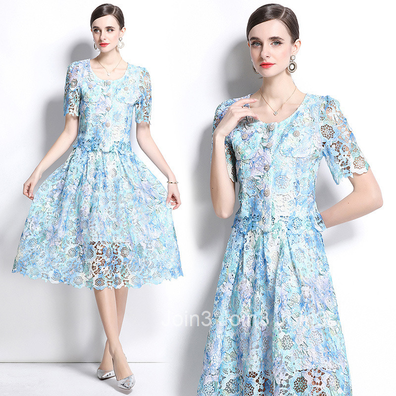 701 Fashion Slimming Hollow Water-Soluble Lace Positioning Set Dress