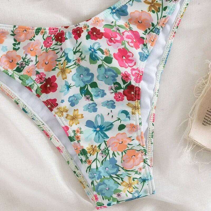 Floral Print Bandeau Bikini Set Off Shoulder Push Up Swimsuit Women Tube Top Bikinis Knot Swimwear 2024 Sexy Summer Bathing Suit