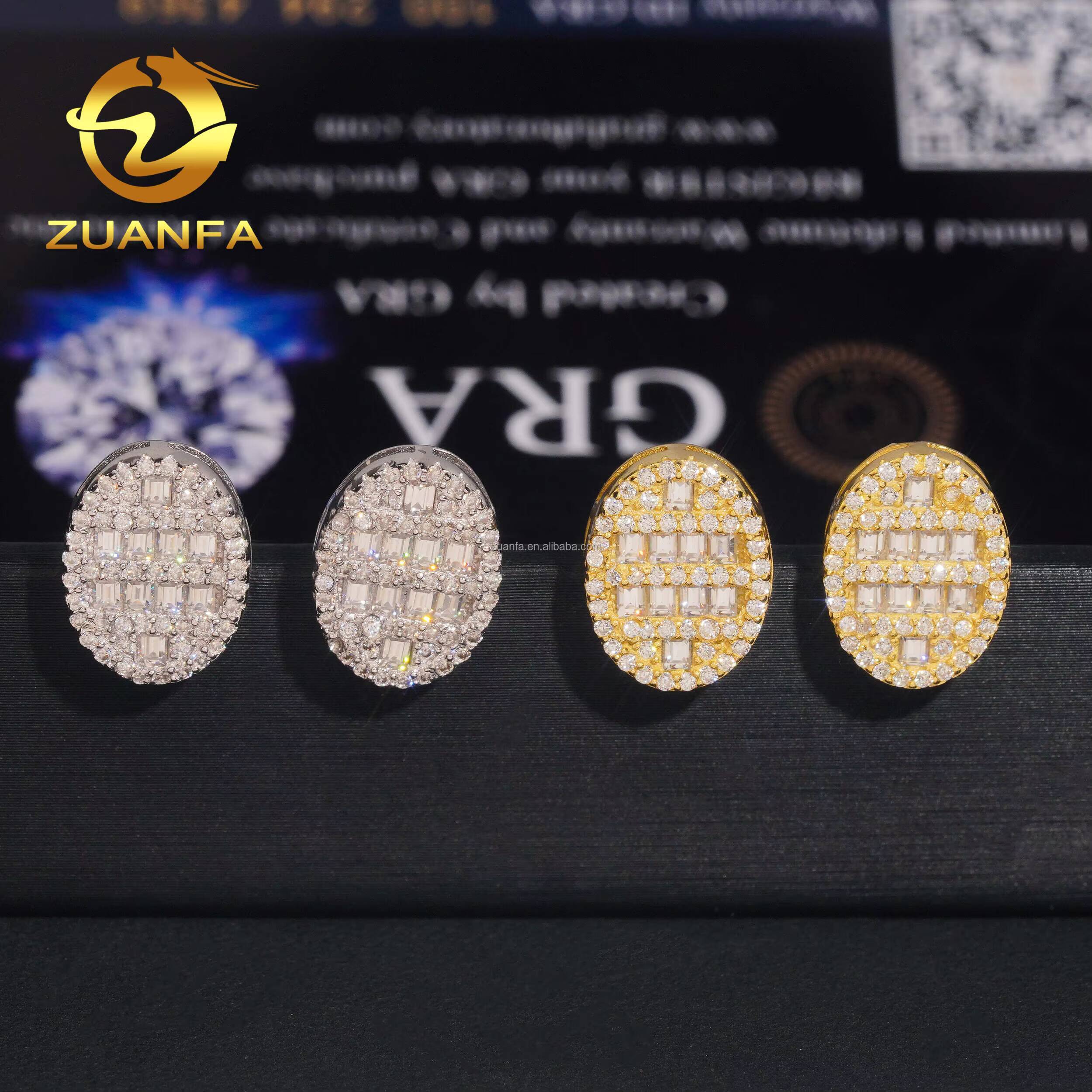Drop Shipping GRA Certificate Iced Out Hip Hop 925 Silver White Plated Screw Back Moissanite Diamond Oval Shape Stud Earrings