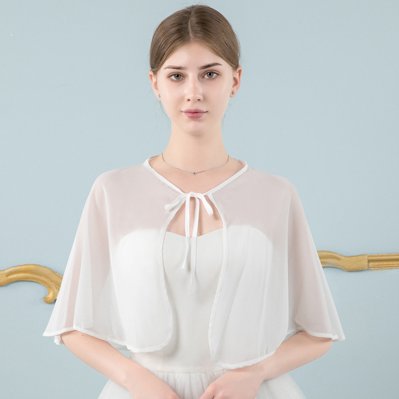 K1408 Shawl European and American retro bride wedding dress chiffon cardigan large size sleeveless medium and long sun protection air conditioning shi