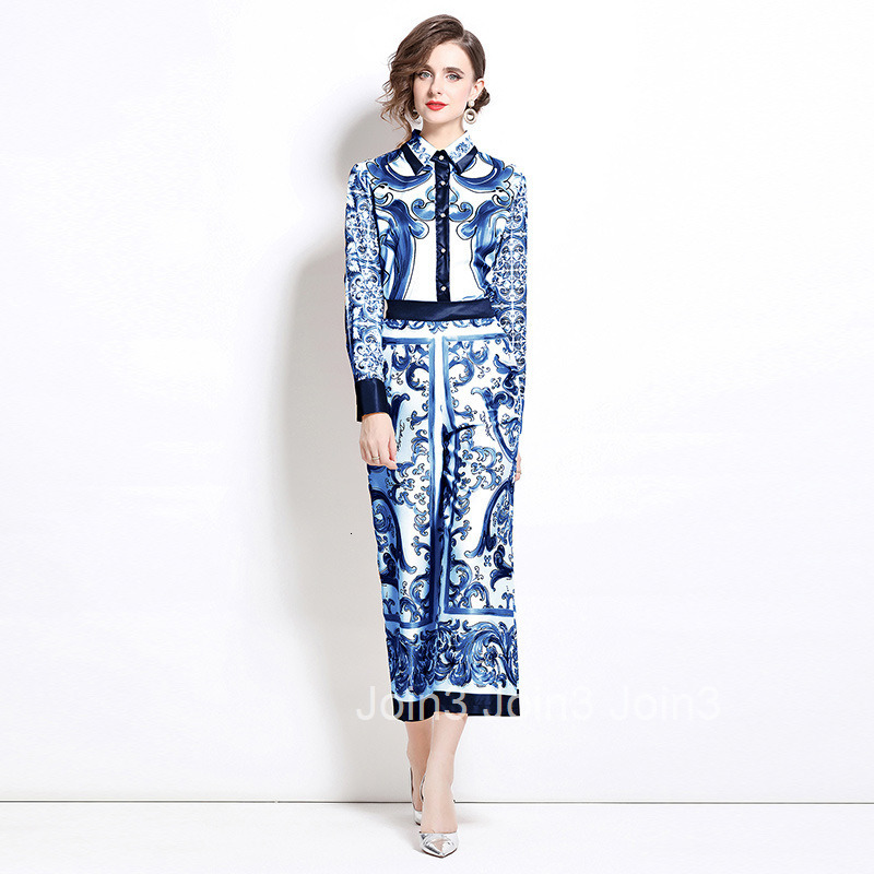 6079 Fashion Versatile Slimming Shirt with Loose Fit Printed Wide-Leg Pants Set