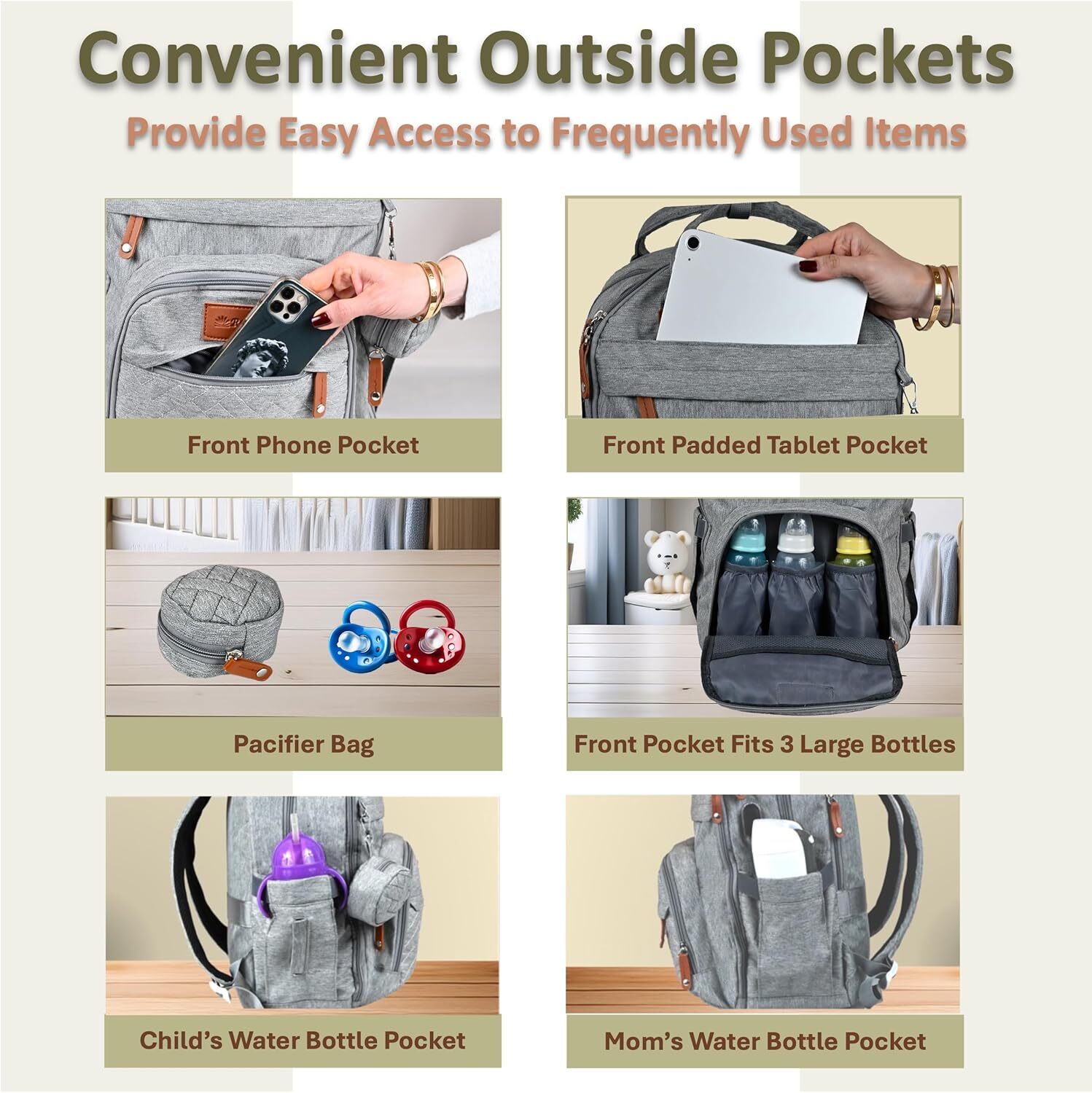 DHYMX Rojnaz Baby Diaper Backpack designer bag Bag for Boys Girls, Changing Pad & Pacifier Case, Large Capacity Insulated Pockets, Waterproof, with St