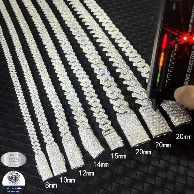 8 to 20 mm 2 Rows Moissanite 925 Sterling Silver Cuban Link Chain Fine Jewelry Necklaces Bracelet Hip Hop Cuban Chain