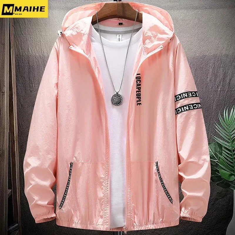 Summer Skin Coats Men SPF Ultra Light UV Sun Protection Big Size Hooded Windbreaker Jacket Men Striped Casual Outwear 8XL 9XL 250717