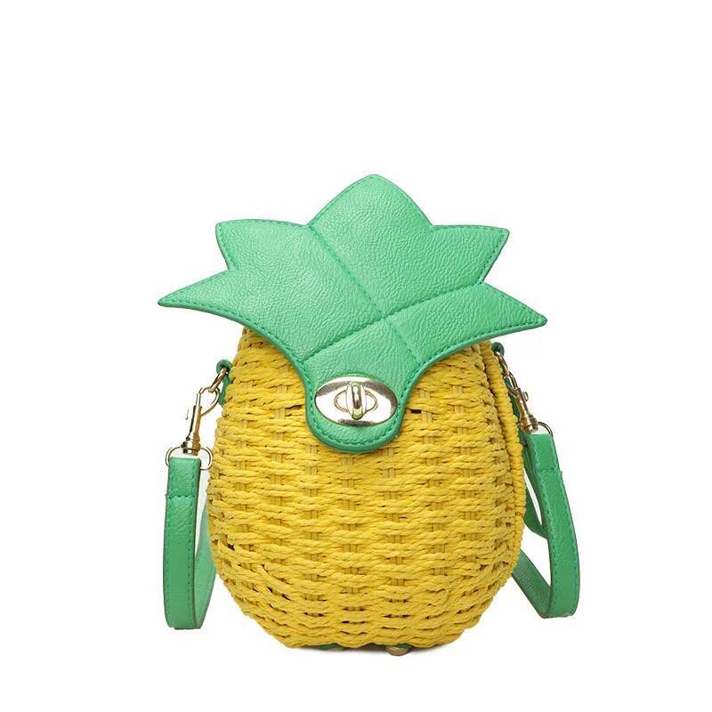 Woven Handbag Newly Cute Fruit Bag Pineapple Package Pure Manual Straw Circular Beach Women Messenger Bags
