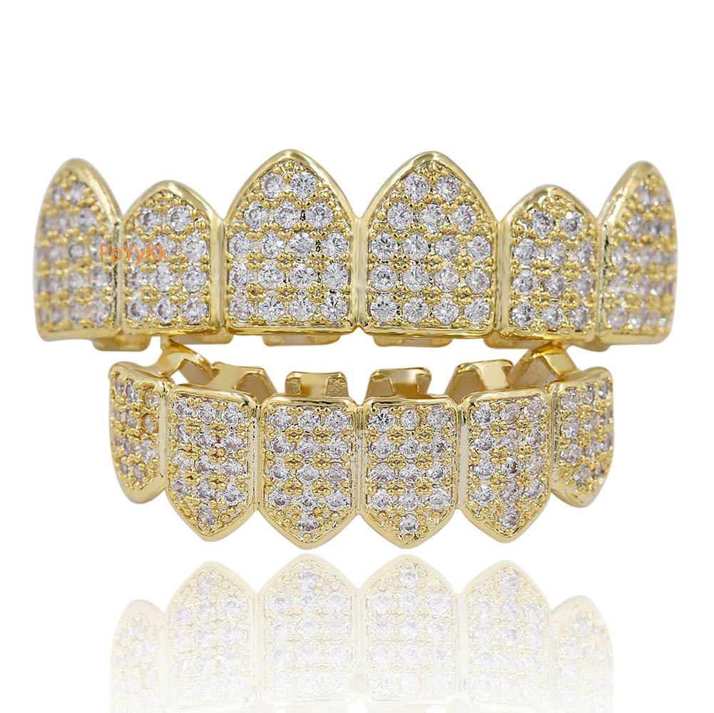 Iced Out Gold Vampire Teeth Grillz Hip Hop Accessory High Quality Bling Bling
