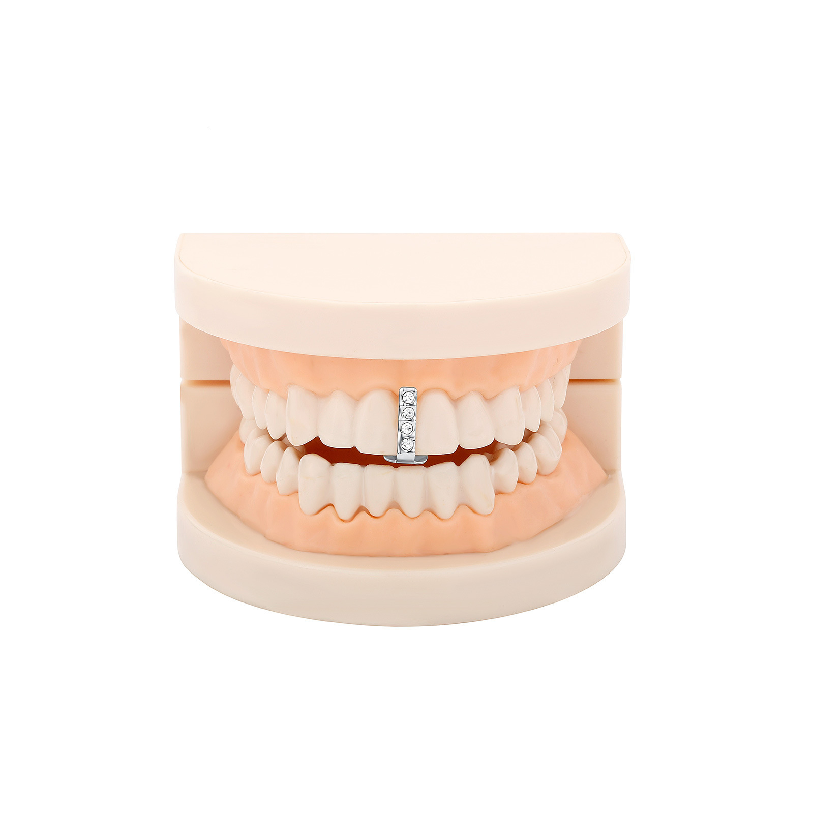 Single Vertical Bar Hollow Two-Tone Grillz Daily Street Cool Iced Out Gold Teeth Hip Hop Versatile Accessory