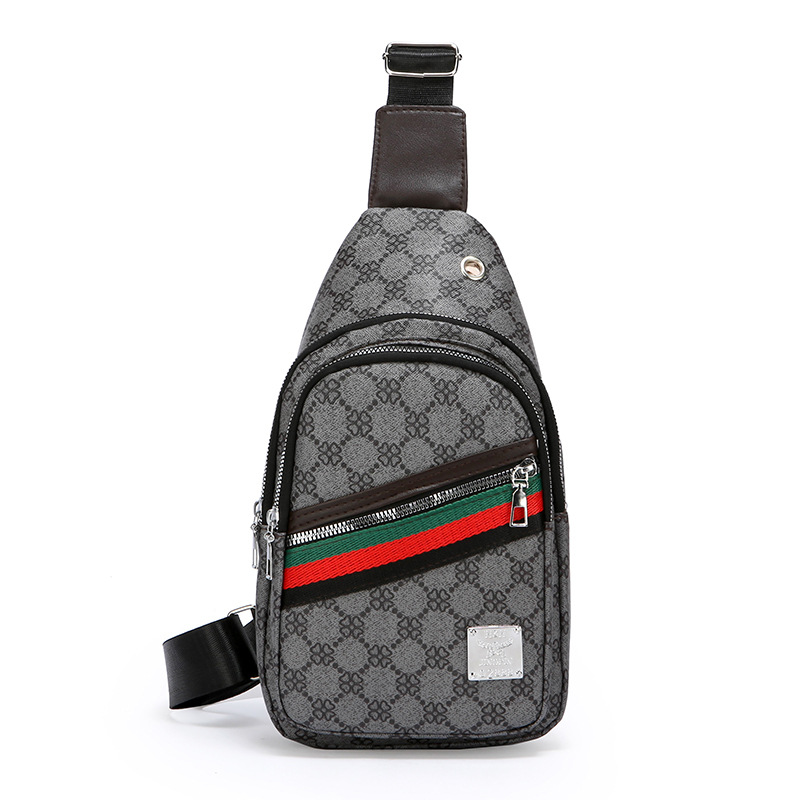 Designer senior sense new lightweight men's chest bag stripe print travel shoulder bag anti-water trend PU simple cross-body bag