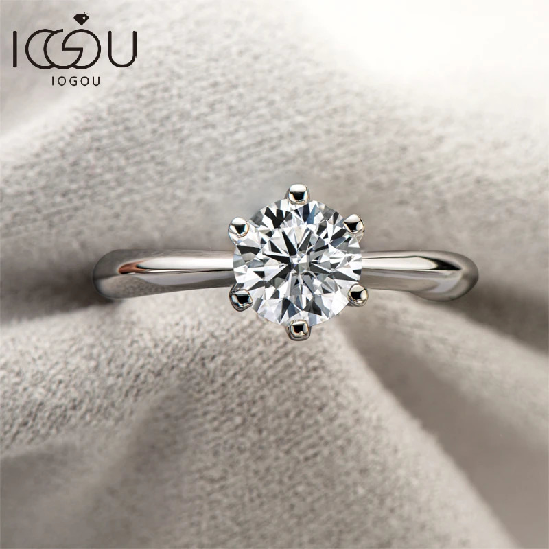 IOGOU Ring Woman Trends 1 Mosanite Solitaire Engagement Ring with Certificate 925 Silver 18K White Gold Fine Jewelry 250715