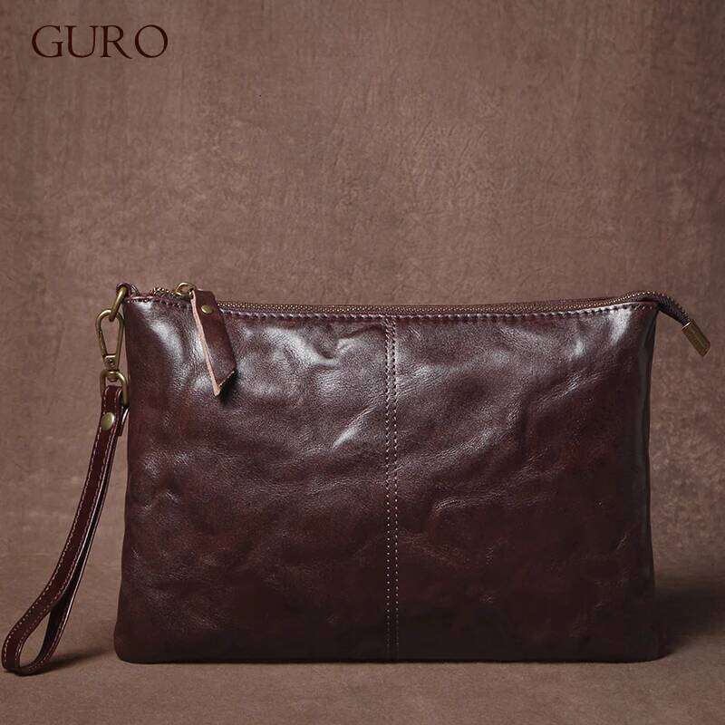 GURO High Quality Men's Real Leather Clutch Designer Money Pouch Casual Business Handbag Armpit Portable Wristlet Bag