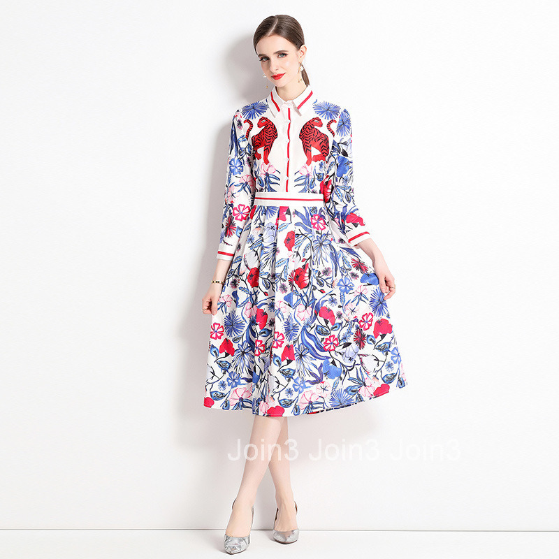 2066 Fashion Versatile Waist-Cinching Slimming Positioning Printed Dress