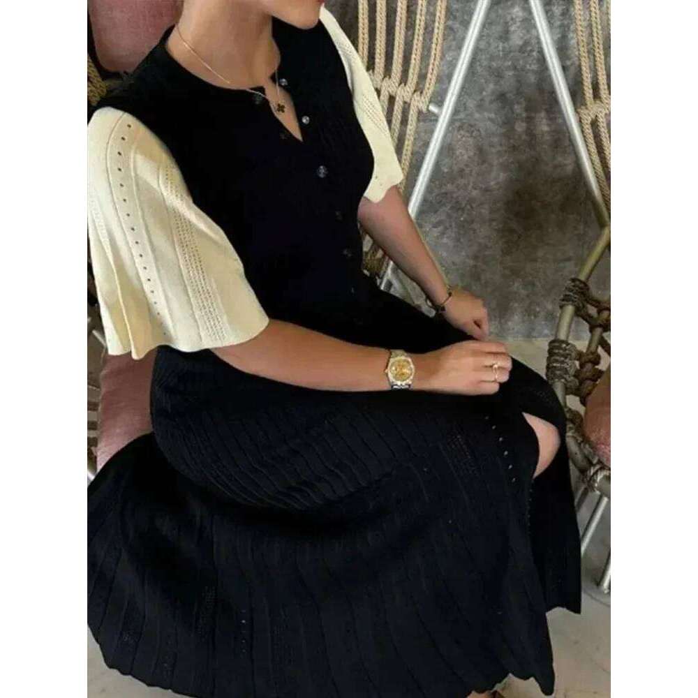 Designer Clothing For Women Slim O Neck Single Breasted Short Sleeve Long 2025 New Female Summer Fashion Lady Robe Elegant Knit Dress Fashion