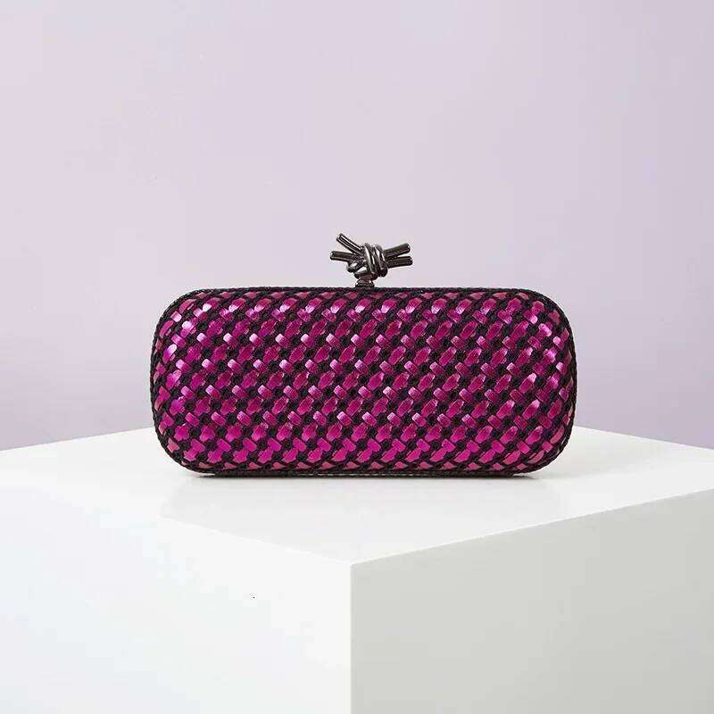 Gold Evening Clutch Bag for Women Leather and Bright Line Woven Purse Elegant Ladies Metal Knot Party Handbag Bolsas Femininas