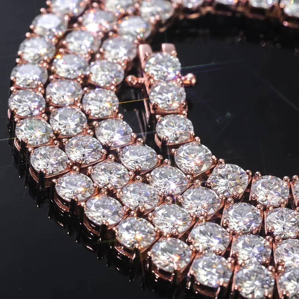 Sparkling VVS Moissanite Tennis Chain Necklace 925 Silver Rose Gold Plated Iced Out Round Cut Jewelry Gift for Women Anniversary