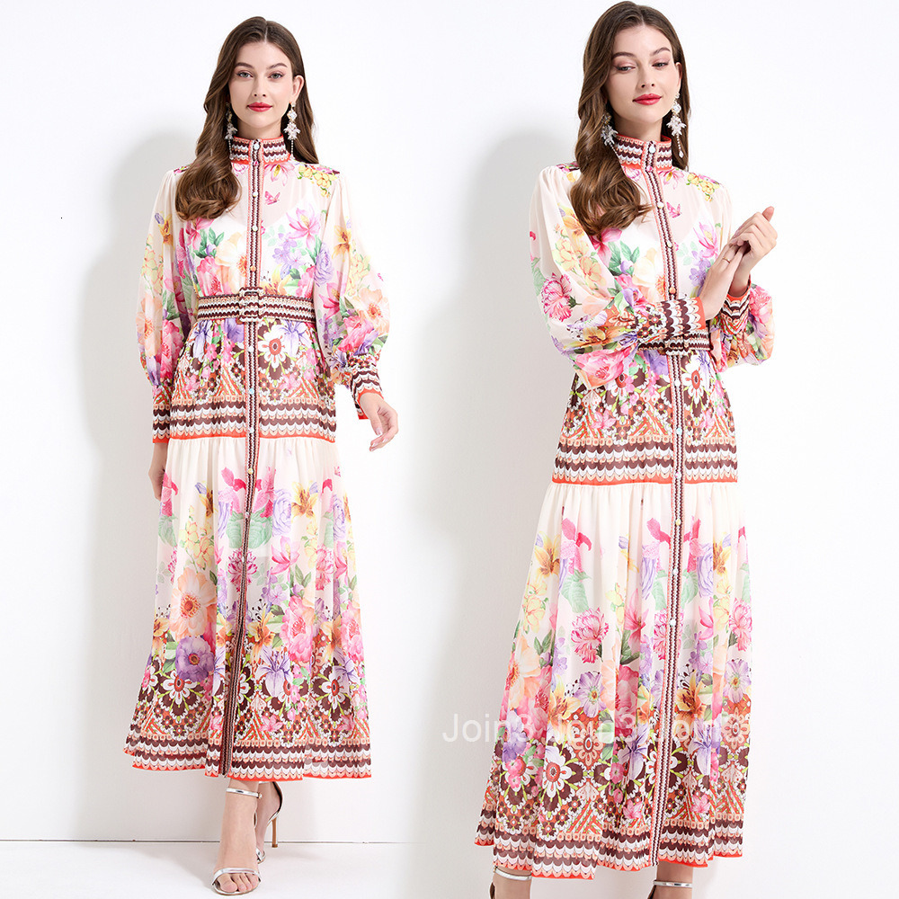 2165 Elegance style floral print long sleeved lotus leaf edge skirt chiffon two-piece set
