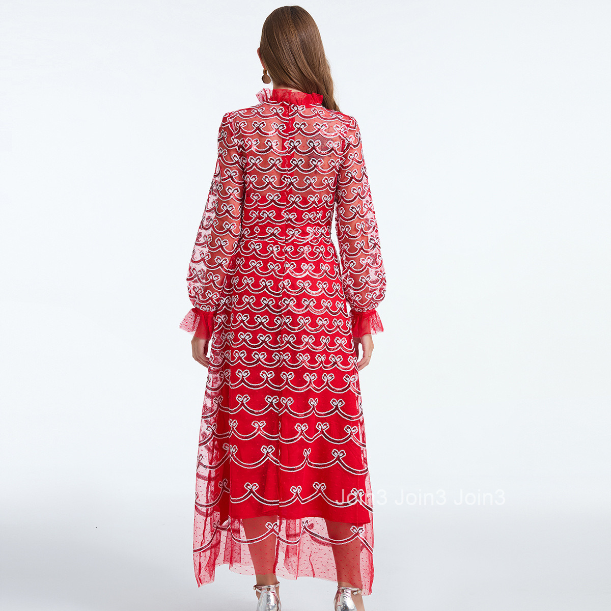 652 Autumn New Womens Clothing Style Embroidered Bead Long Sleeve High Waist Dress Long Skirt