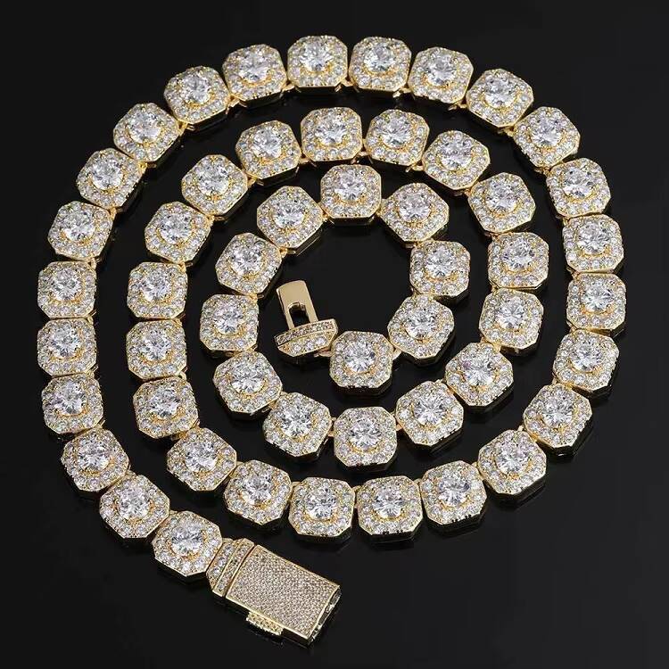 Fashion Chain 3A+ Moissanite Round Shape Diamonds Copper Cuban Chain for Hiphop Jewelry