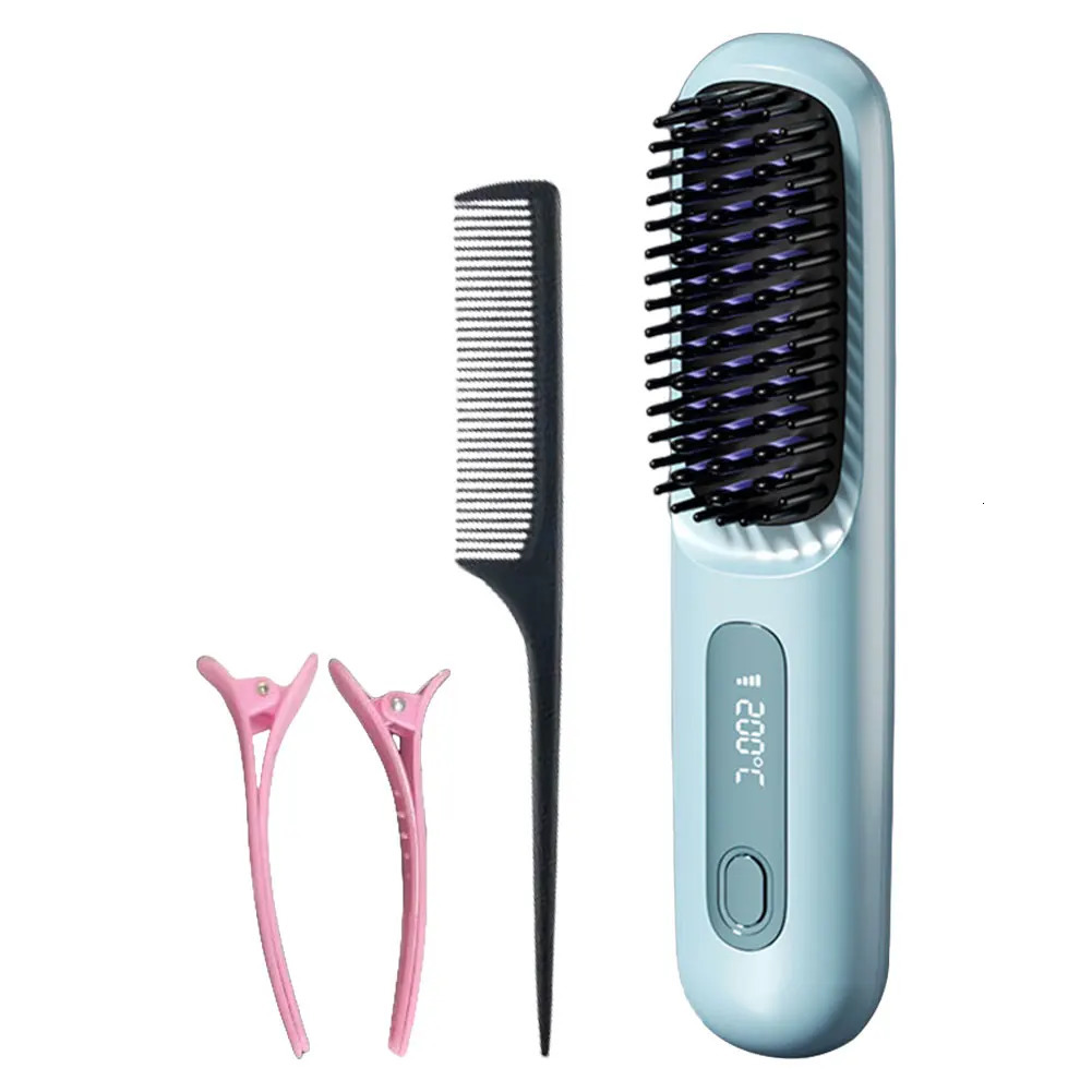 Cordless Hair Straightener Brush Anti-Scald Hair Straightening Comb 3 Temp Settings Electric Comb for All Hair Types 250717