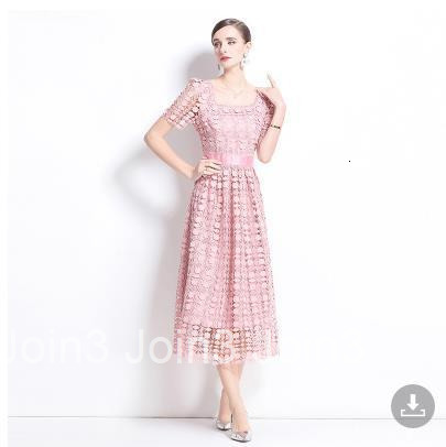 703 fashion slimming hollow out water-soluble lace positioning mid length dress