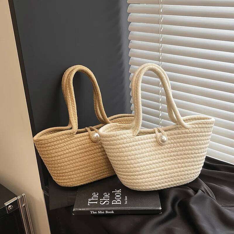 2025 New Women's Straw Woven Tote Large Capacity Beach Hollow-Out Handbag Boho Vacation Purse Casual Day Bag