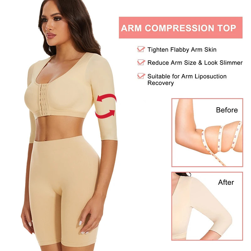 Body Shaper with Arm Women Shaper Tops for Compression Post Surgery Front Closure Bra Shapewear Back Support Cropped T Shirt 250716