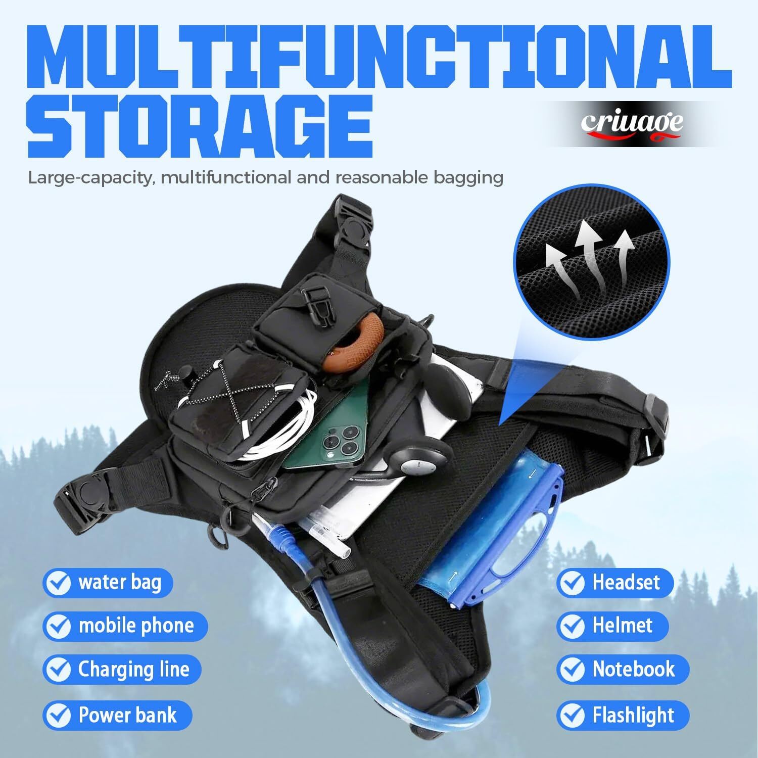 YMX 636 Criuage USA Original Patt Hydration Vest Backpack, Lightweight Chest Pack with 2.0L Water Bladder Bag Daypack Hiking Running Cycling Race Mara