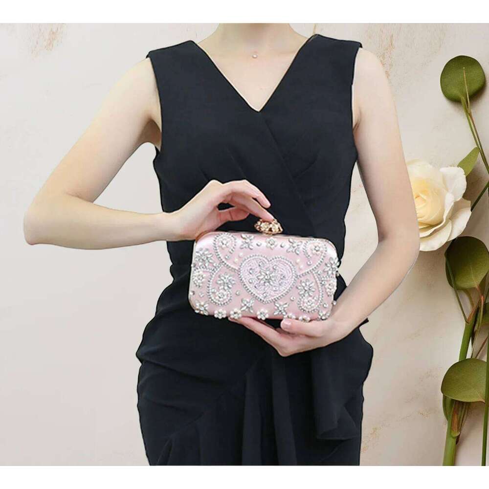 Wedding Party Rhinestone shoulder bag rose clasp crystal clutch cute pink Purses for lady's Evening Handbags