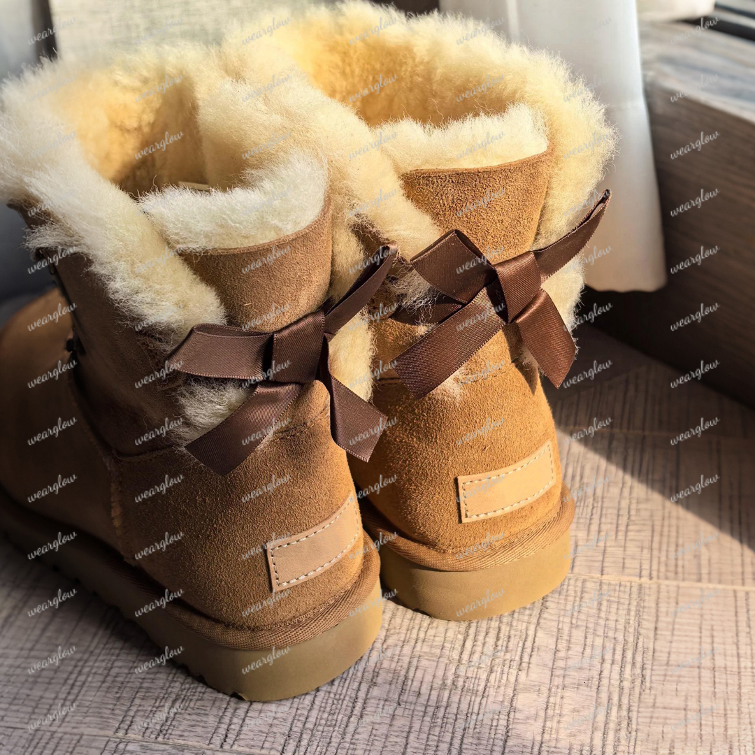 2025 Designer AUS Snow Boots Women Shoes Classic Sneakers Ankle Bailey Bow II Chestnut Short Black Grey Outdoor Winter Boot