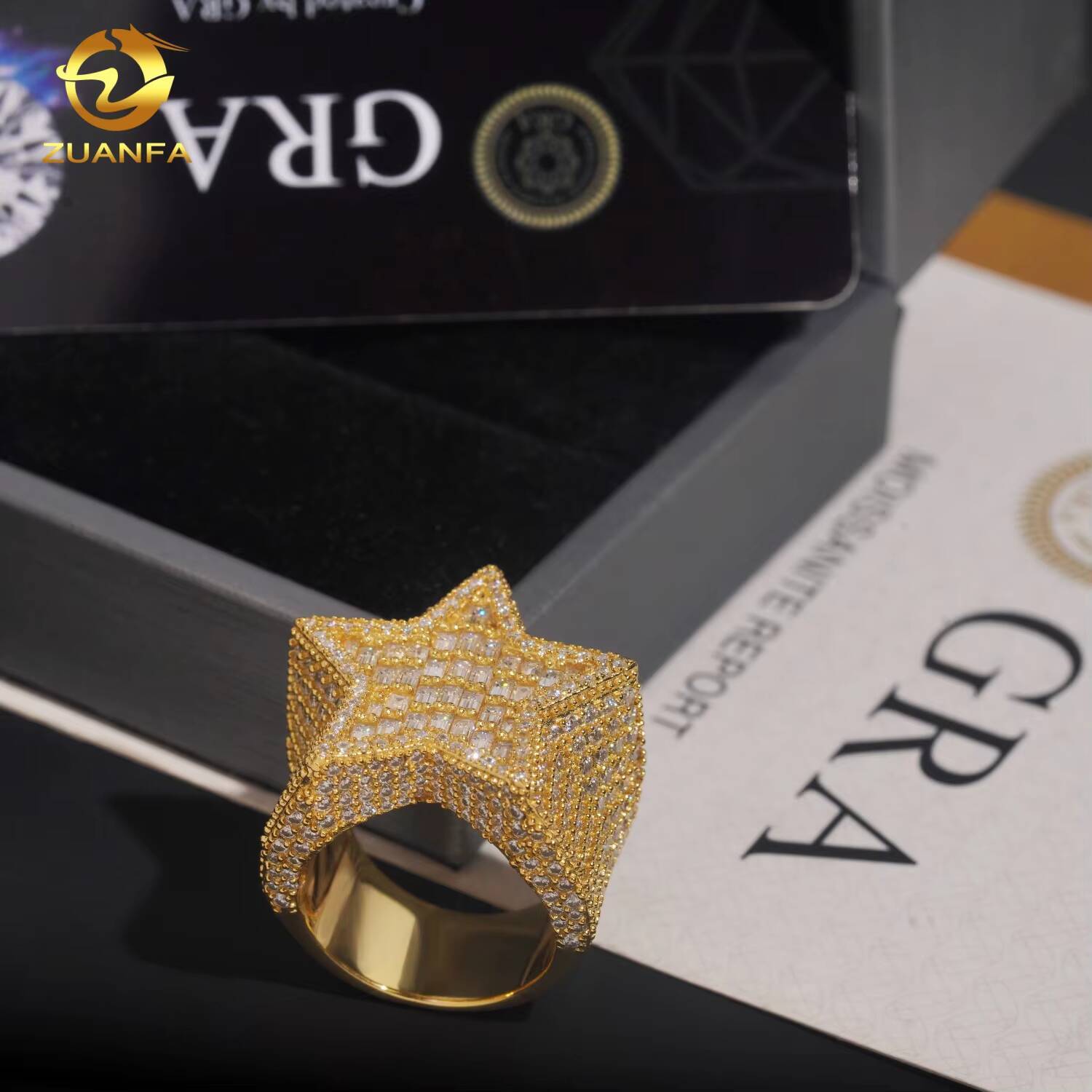 Iced Out Star Shape Design Ring Baguette Hip Hop Rapper Jewelry Full With VVS Moissanite Diamond 925 Silver Men Ring