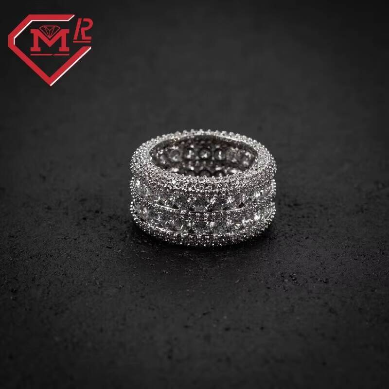 Double Rows Iced Out Moissanite Hip Hop Ring Pass Diamond Tester VVS Moissanite Diamond Ring for Men