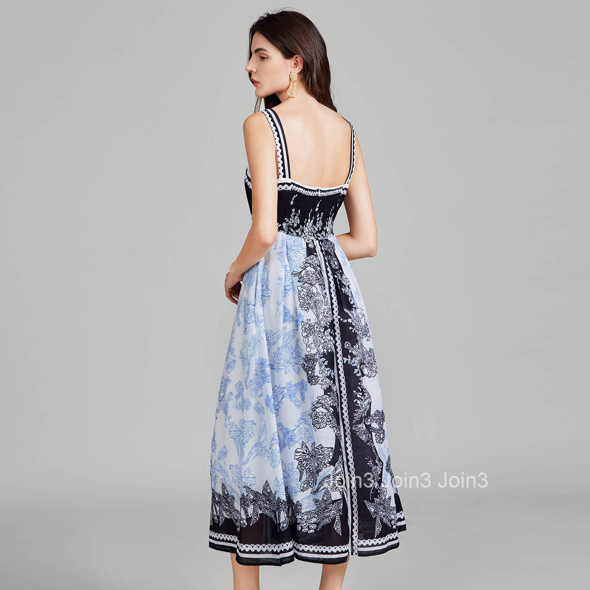 670 Summer New Womens Style Printed Sexy Strap Long A-line Large Swing Dress