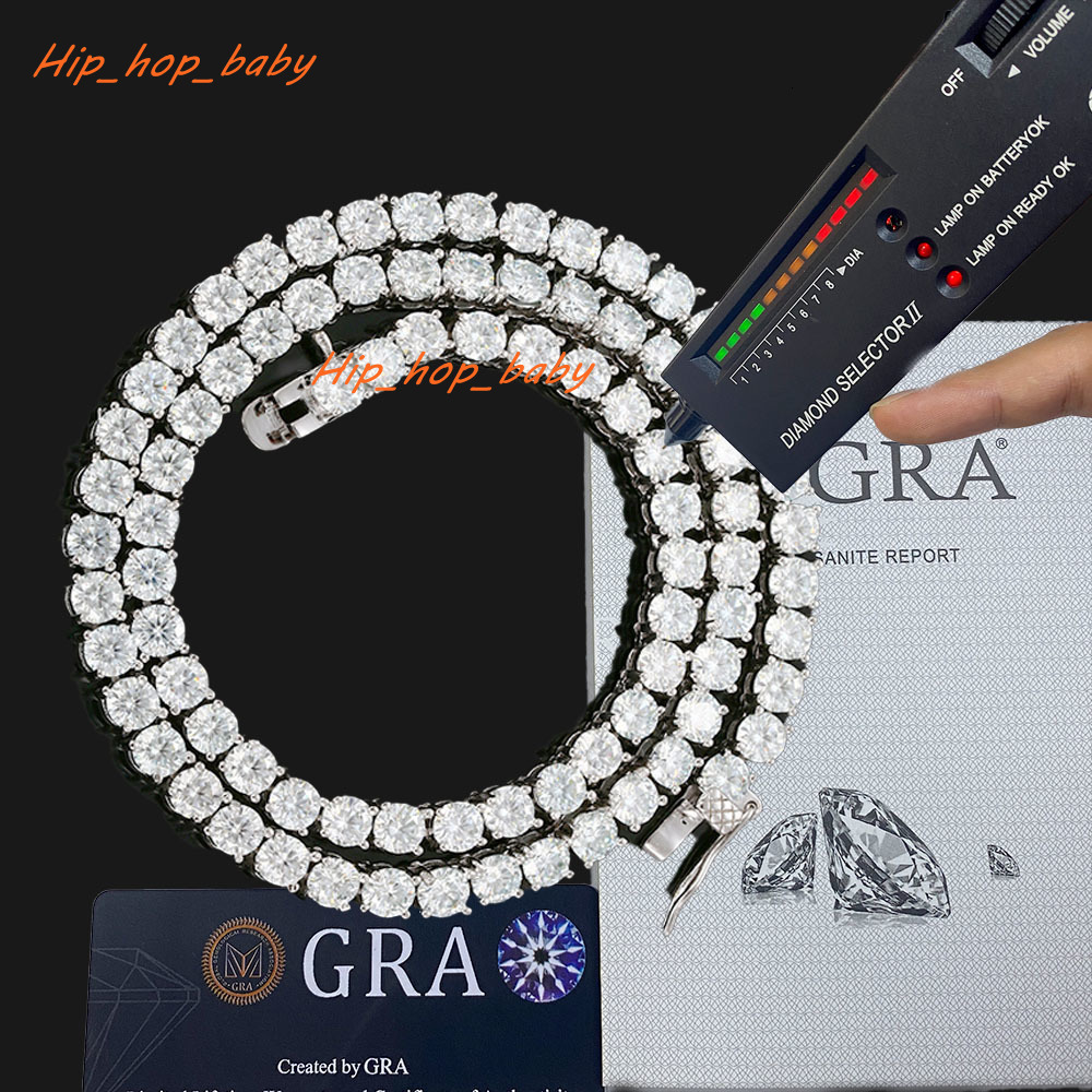 Hip Hop 925 Silver Moissanite Tennis Chain 18k White Gold Iced Out Diamond Bracelet Necklace Fine Jewelry Sets for Men Women