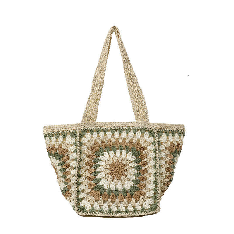 New Granny Check Straw Woven Ethnic Style Large Capacity Women's High-end Crochet Single Shoulder Bag