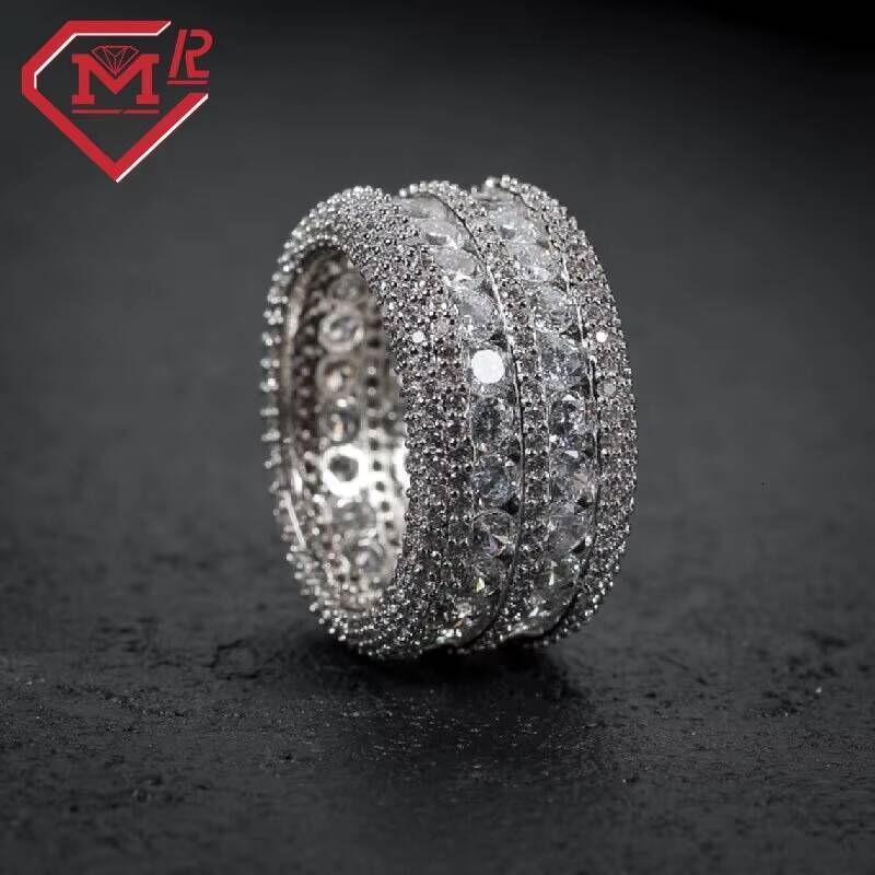 Double Rows Iced Out Moissanite Hip Hop Ring Pass Diamond Tester VVS Moissanite Diamond Ring for Men
