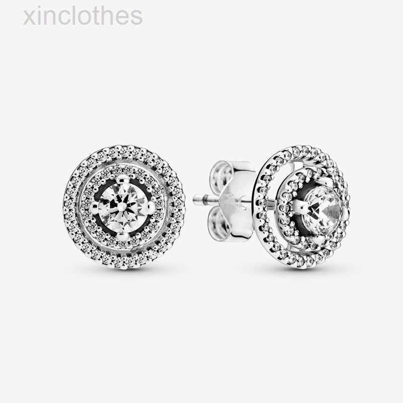 Jewelrys Sparkling Double Halo Stud Earrings Real Sterling Silver with Original Box for Pandora CZ diamond Wedding Party Jewelry For Women Girls Factory wholesale