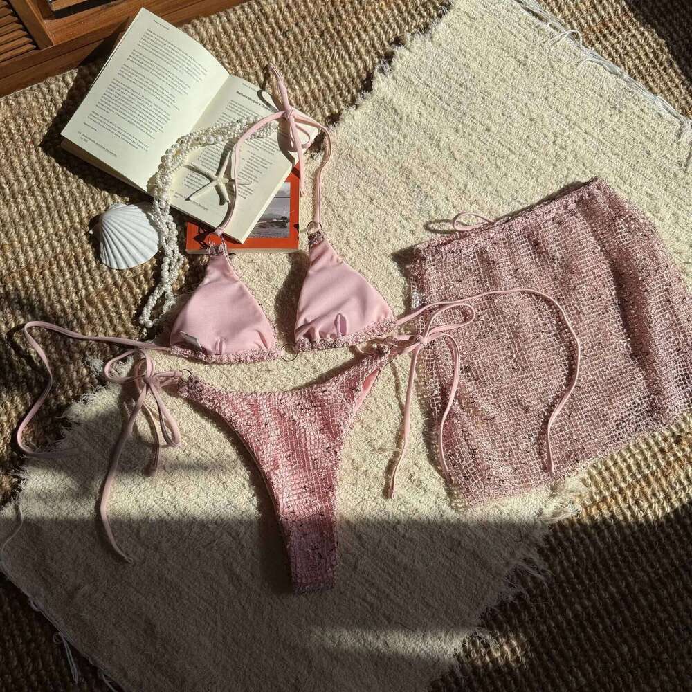 2025 New Halter Strappy Hollow Out Skirt Female Swimsuit Women Swimwear 3 Pieces Bikini Set Bather Bathing Suit Swimwears