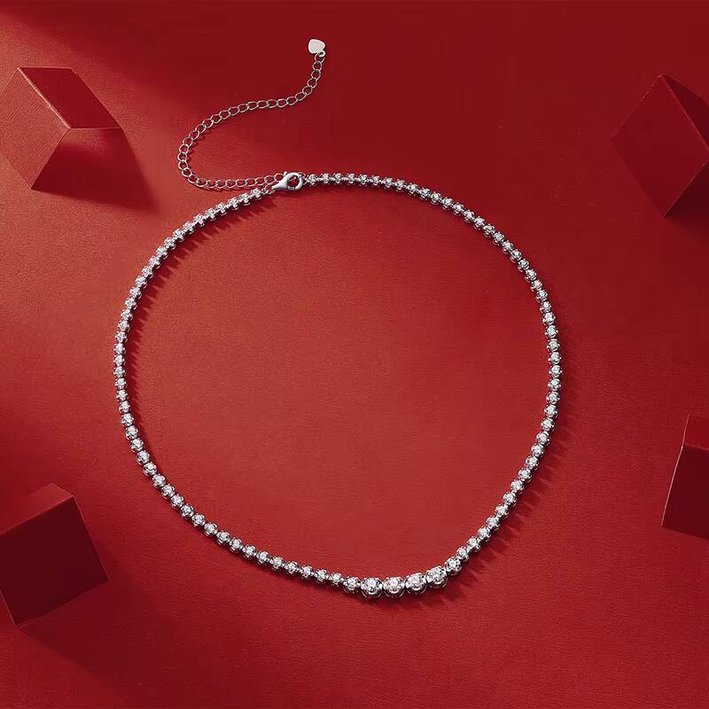 Customized Moissanite Necklace Luxurious 925 Sterling Sliver Gradual Change Size Moissanite Tennis Link Chain Necklace