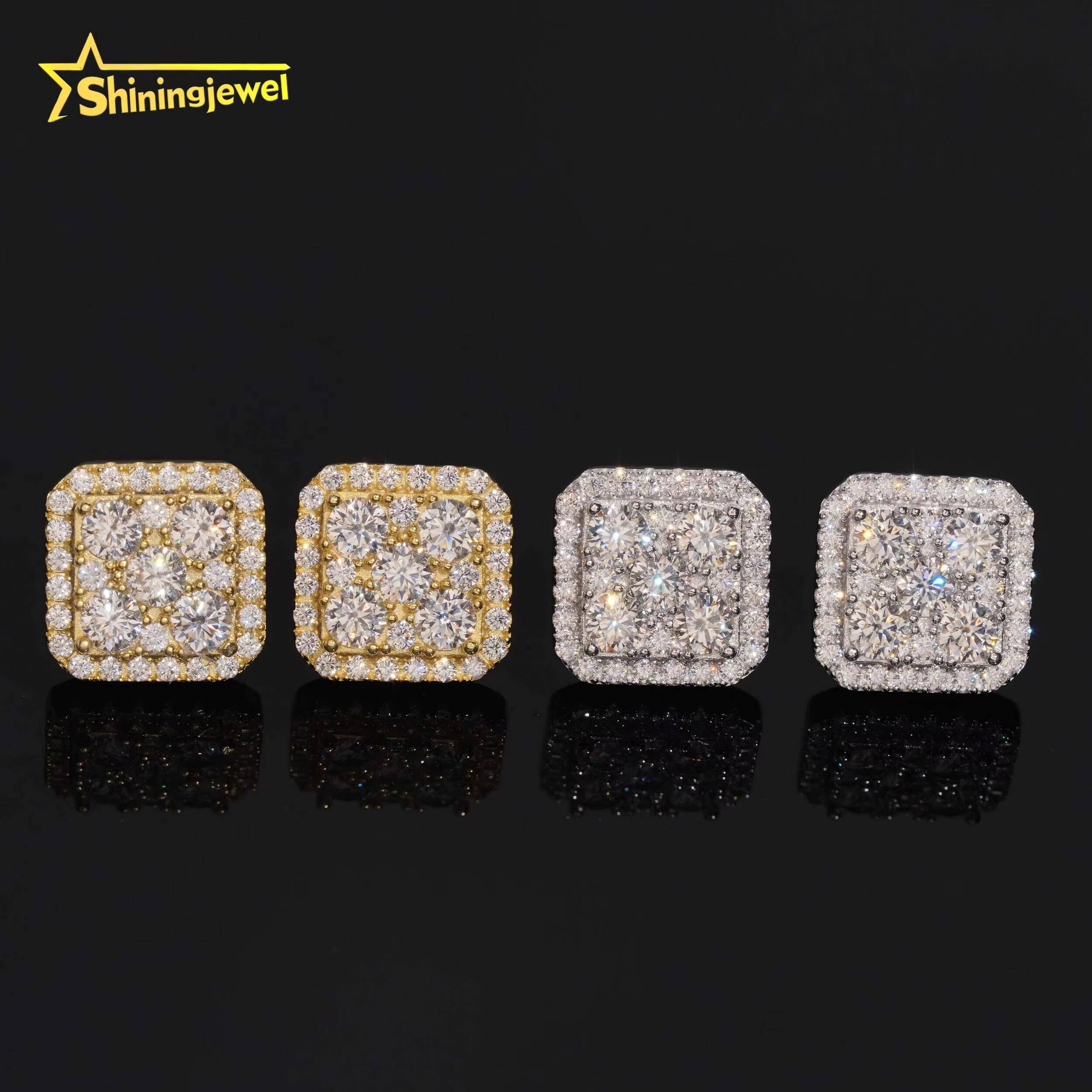 925 Sterling Silver Pave VVS Moissantite Ice Out Cut Square Shaped Women Fashion Jewelry Stud Earrings