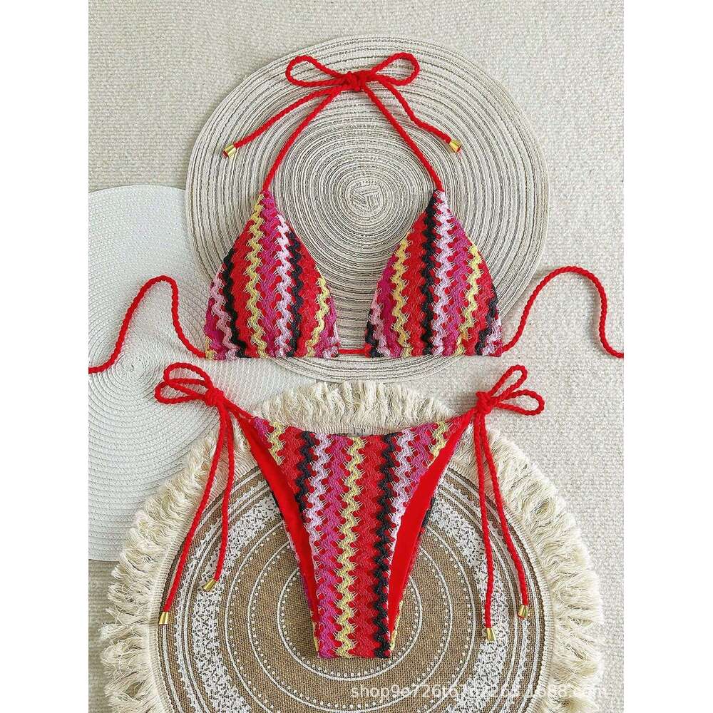 2025 New Knitted Rope Bikini Beach Women Two-Piece Tie Swimsuit