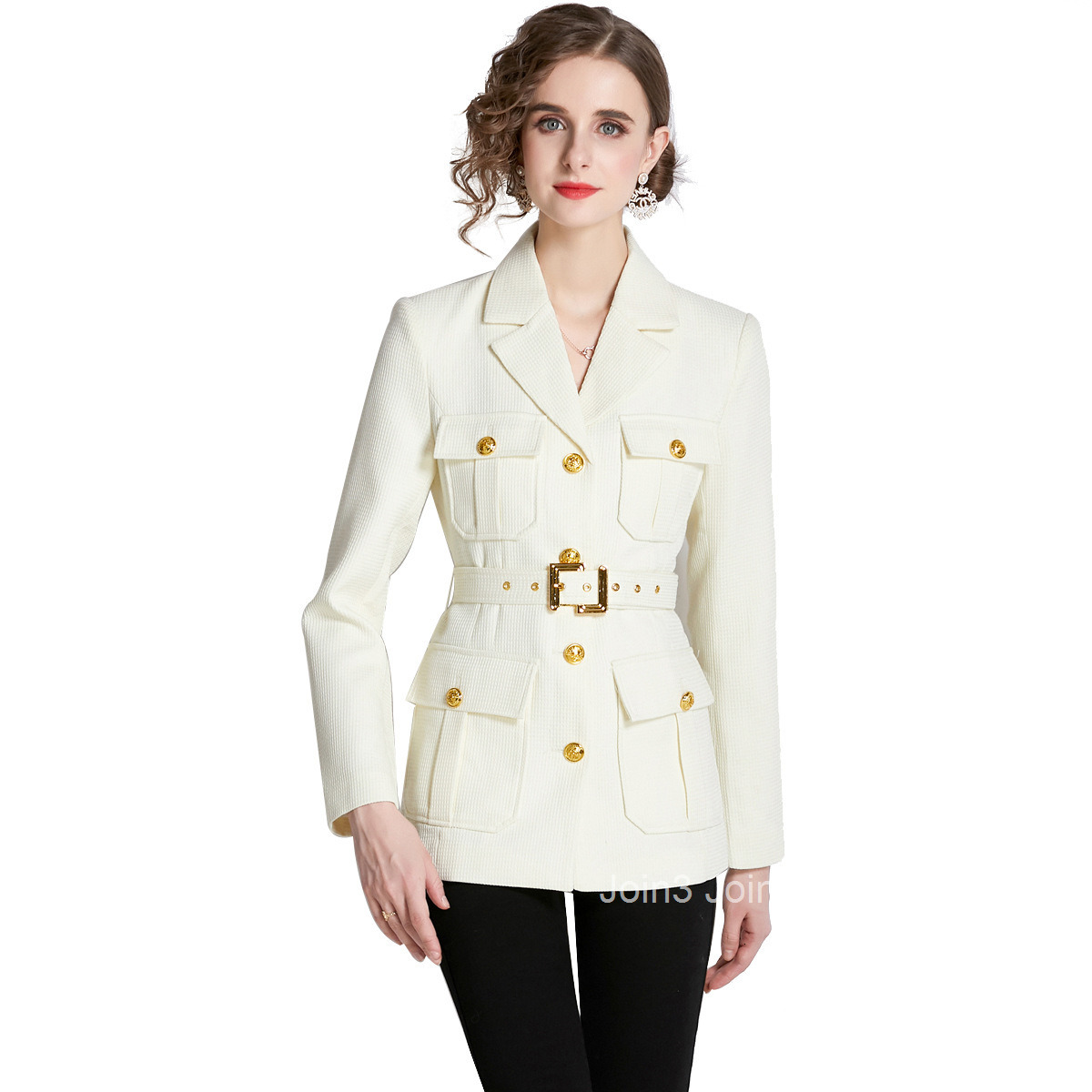 1928 Autumn Winter New Womens Fashionable Blazer Collar Long Sleeve Slim Fit Coat