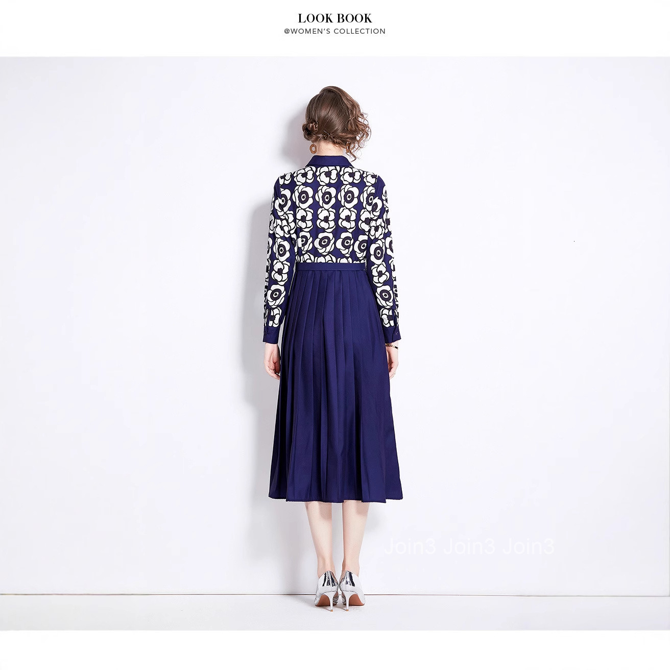 8497 Spring new womens printed temperament single breasted slim fit shirt long skirt dress