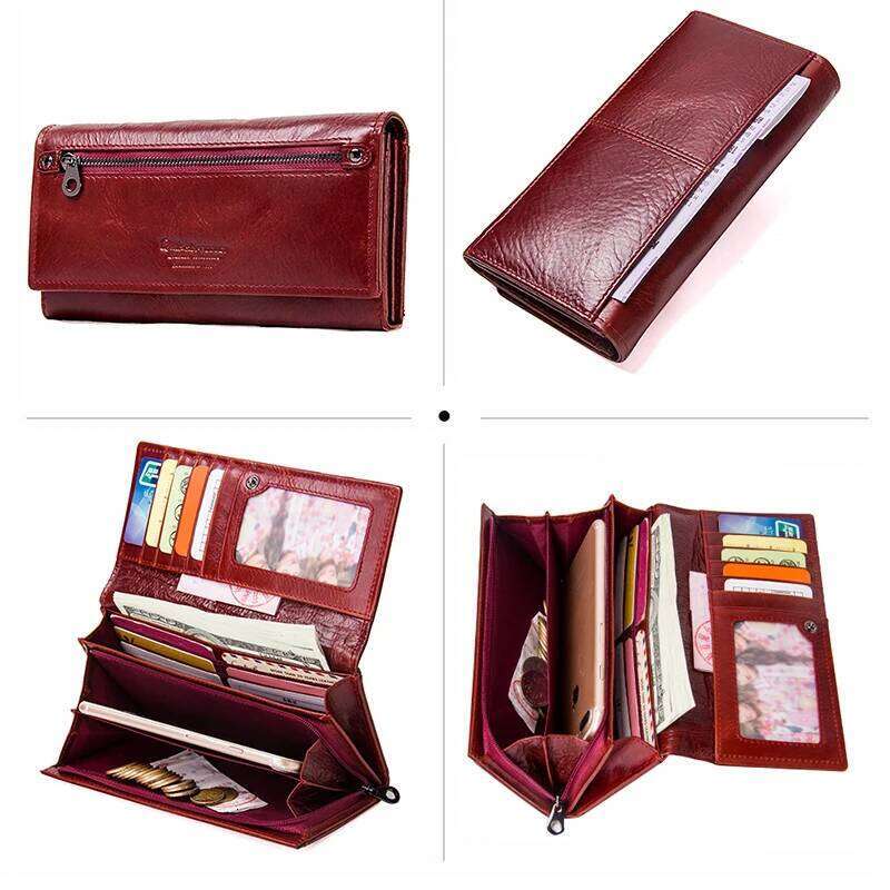 Contact's Long Purse Female Clutches Money Wallets Genuine Leather Women Brand Design Handbag for Cell Phone Card Holder Wallet