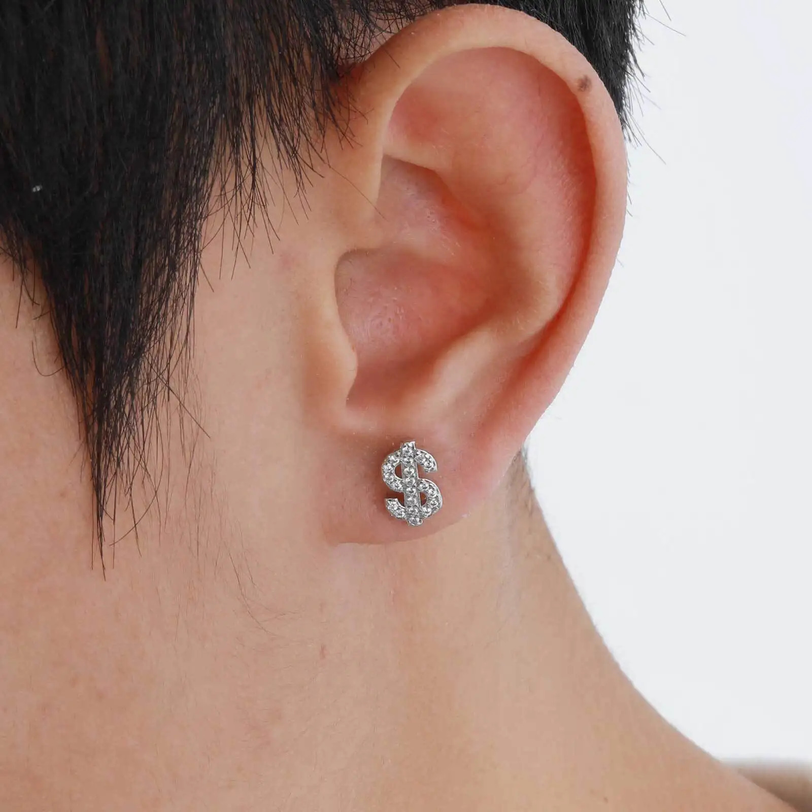 Dollar Sign Stud Earrings for Men BoysIced Out Zircon Stainless Steel EarringsHip Hop Rap Cool Jewelry Gifts 250715