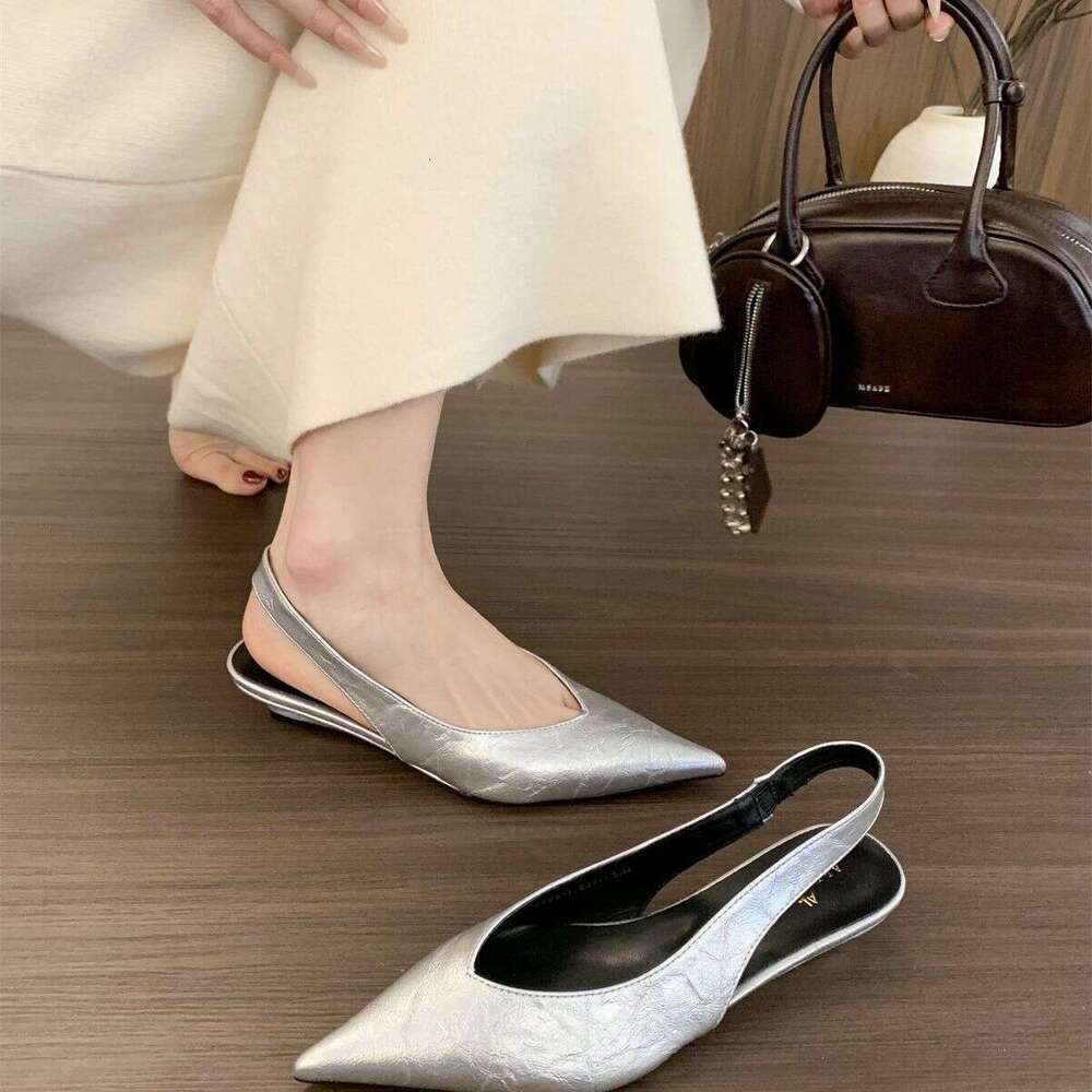 French Elegant Wedge Pointed Open Back Mules Closed Toe Sandals for Women 2025 Summer Gentle Fairy Style Evening Shoes