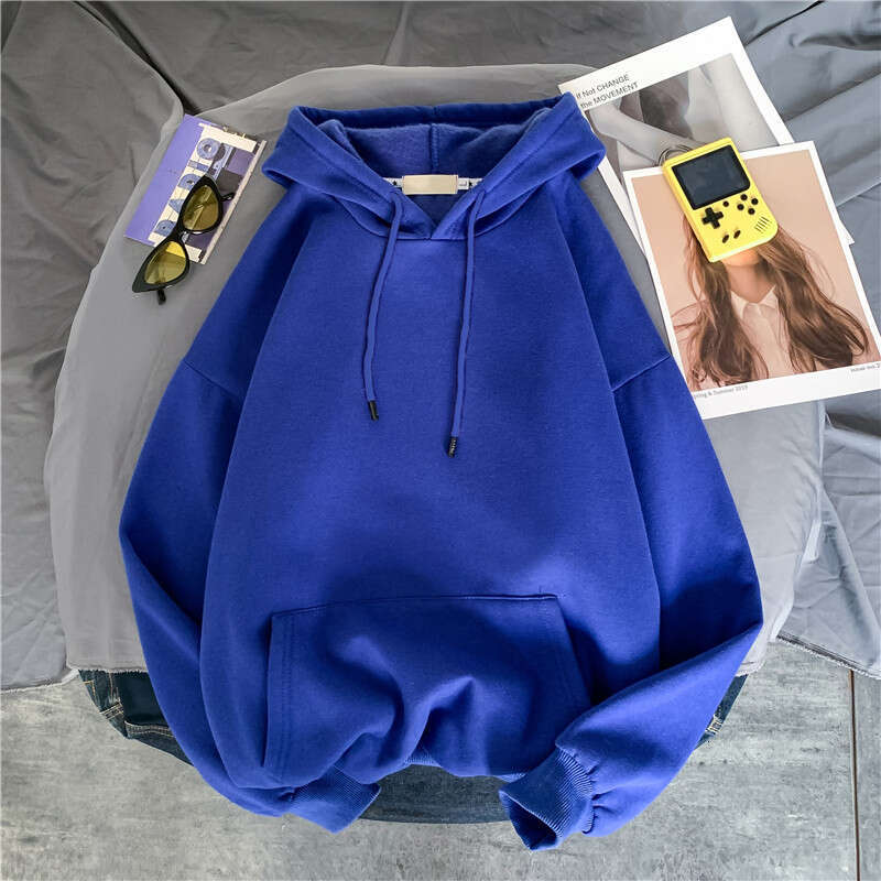 Autumn Winter INS Hooded Solid Color Fleece Sweatshirt Men Trendy Student Loose BF Pullover Casual Jacket