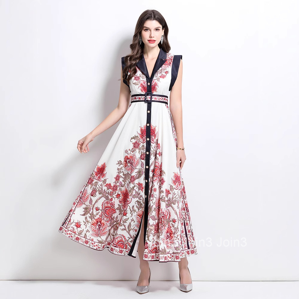 2645 Spring/Summer New Womens Clothing Style Elegance Style Printed Slim fit Large Swing Long Dress